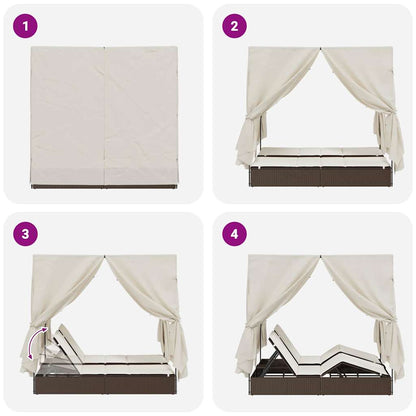 Lettino doppi con Tetto Marrone 205 x 129 x 200 cm Rattan PE