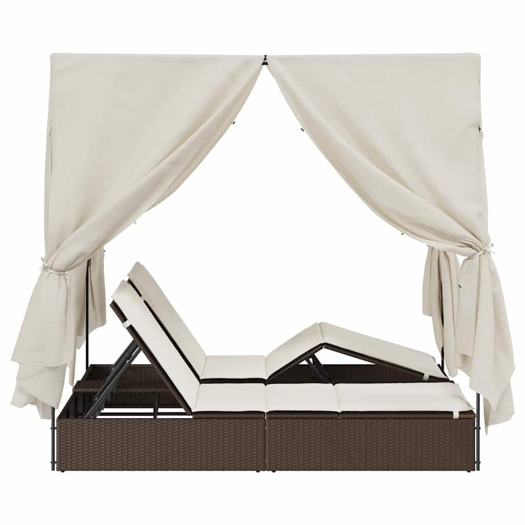 Lettino doppi con Tetto Marrone 205 x 129 x 200 cm Rattan PE