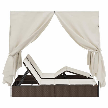 Lettino doppi con Tetto Marrone 205 x 129 x 200 cm Rattan PE