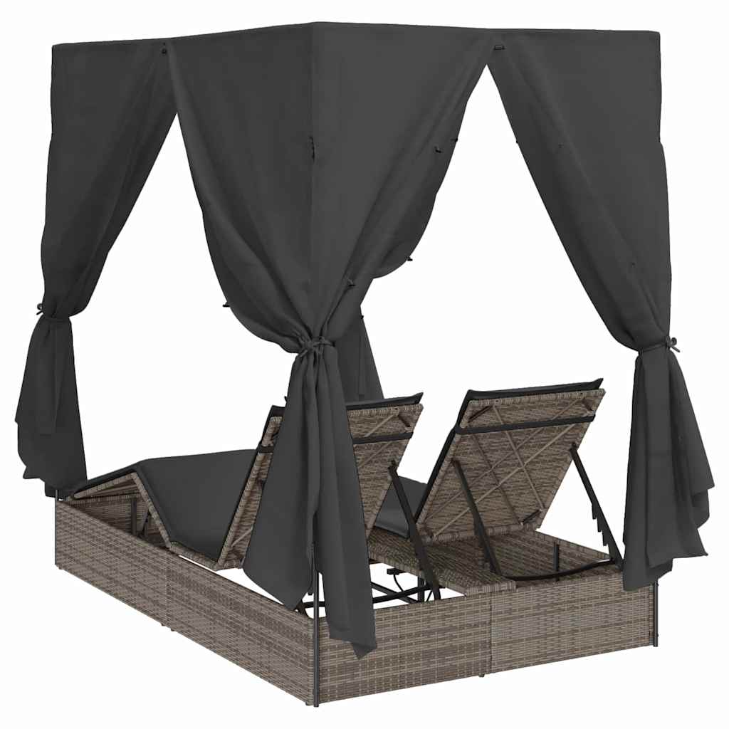 Lettino doppi con Tetto Grigio 205 x 129 x 200 cm Rattan PE