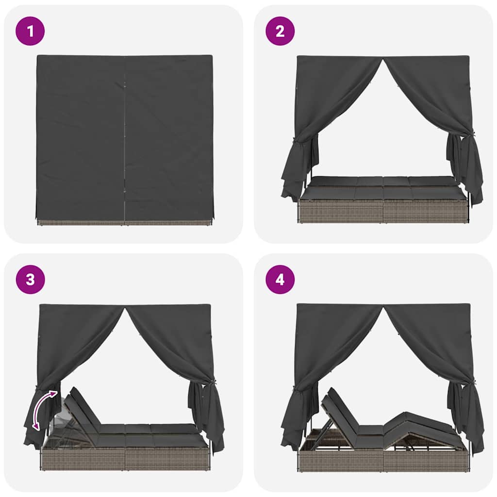 Lettino doppi con Tetto Grigio 205 x 129 x 200 cm Rattan PE