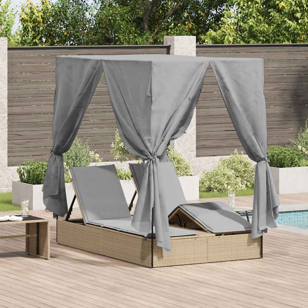 Lettino doppi con Tetto Beige 205 x 129 x 200 cm Rattan PE
