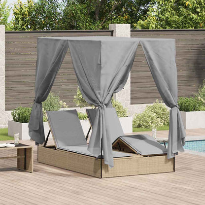 Lettino doppi con Tetto Beige 205 x 129 x 200 cm Rattan PE