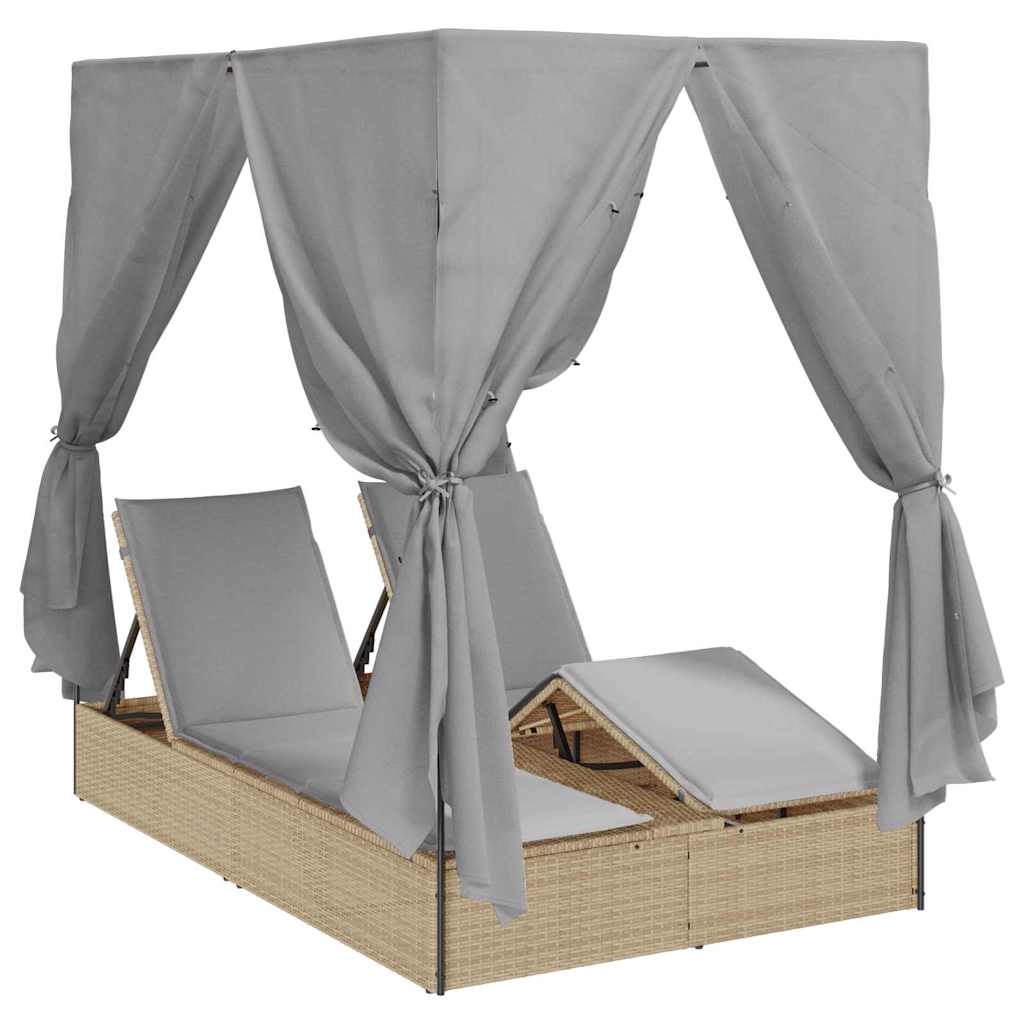 Lettino doppi con Tetto Beige 205 x 129 x 200 cm Rattan PE