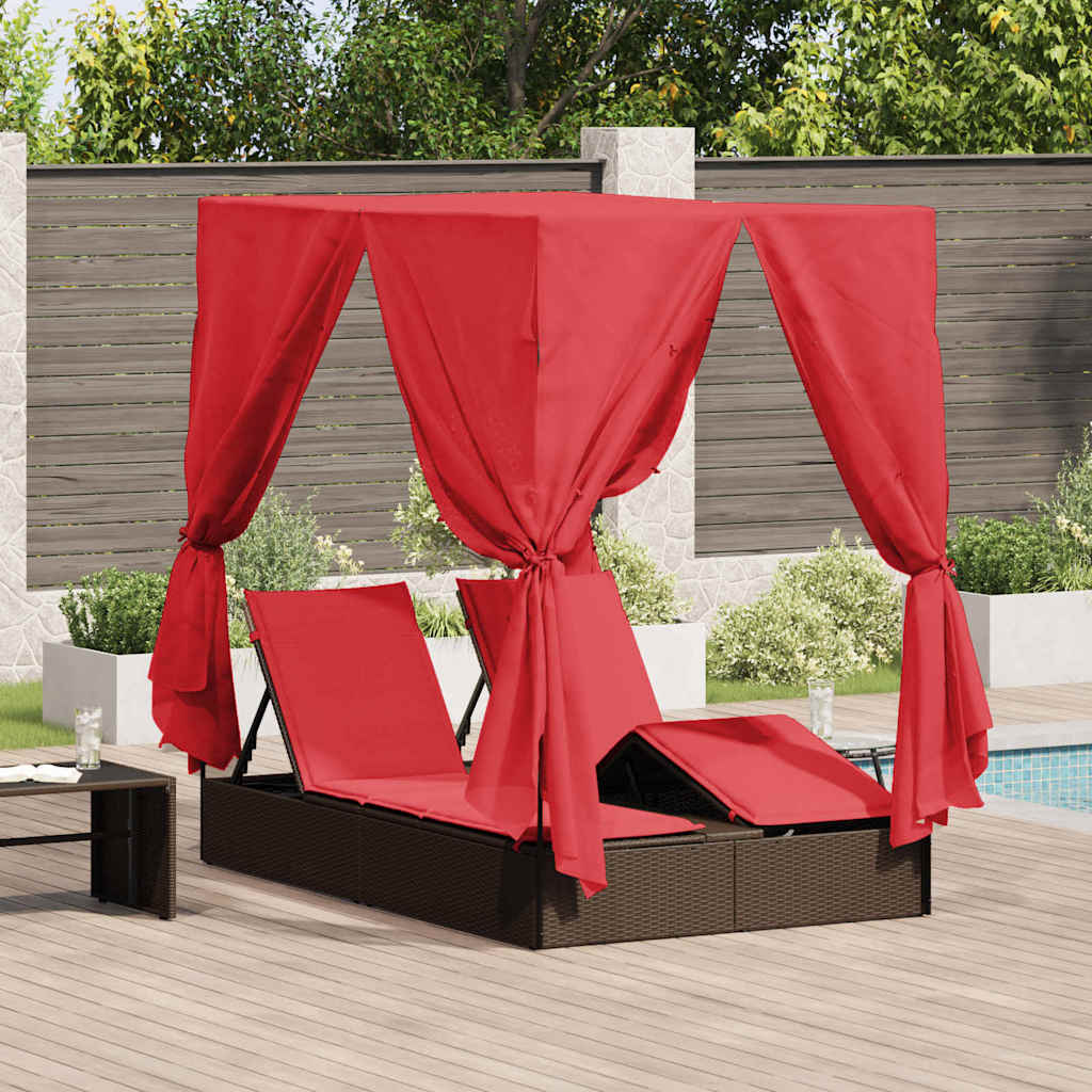Lettino doppi con Tetto Marrone 205 x 129 x 200 cm Rattan PE