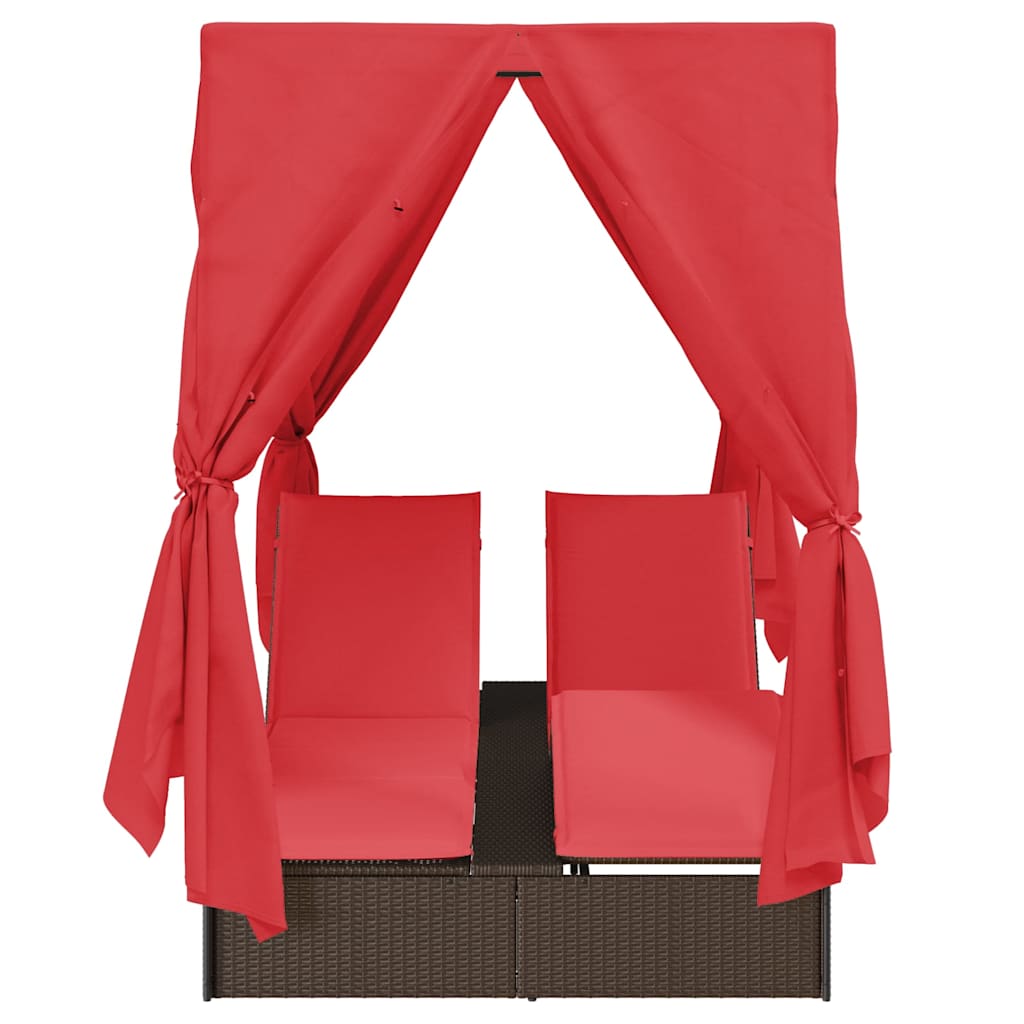 Lettino doppi con Tetto Marrone 205 x 129 x 200 cm Rattan PE