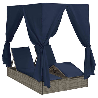 Lettino doppi con Tetto Grigio 205 x 129 x 200 cm Rattan PE