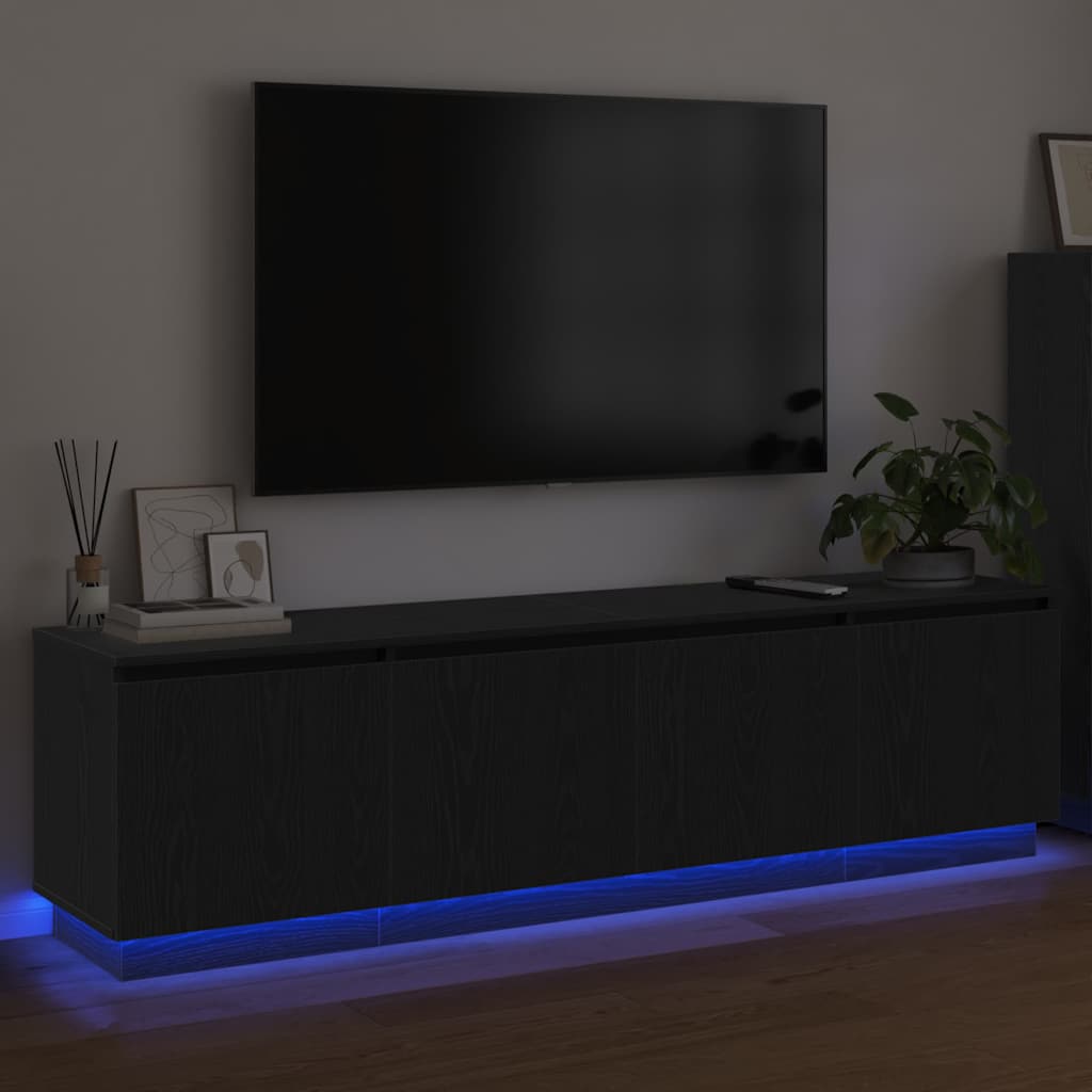 Mobile TV con LED Rovere nero 180 x 38 x 49 cm