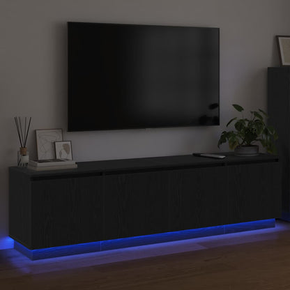 Mobile TV con LED Rovere nero 180 x 38 x 49 cm