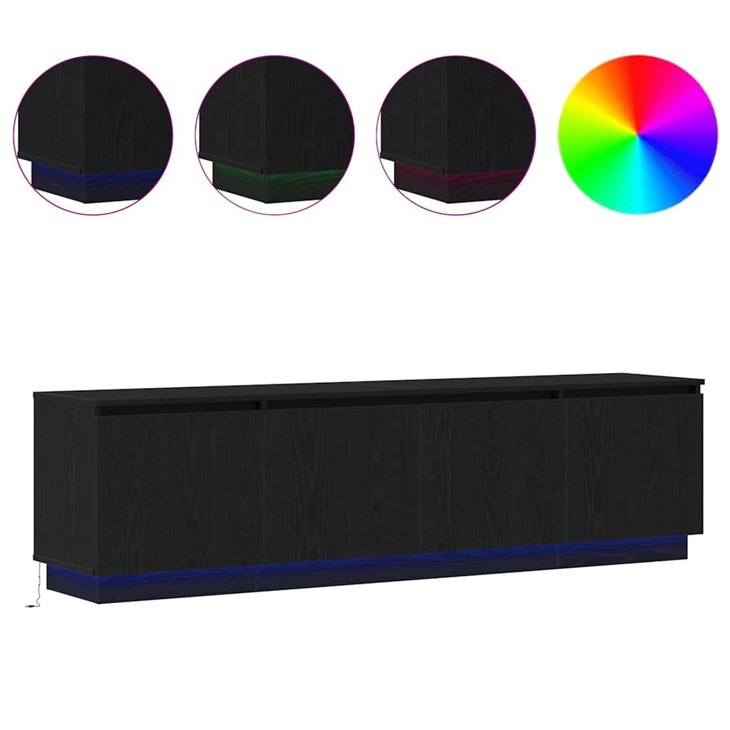 Mobile TV con LED Rovere nero 180 x 38 x 49 cm