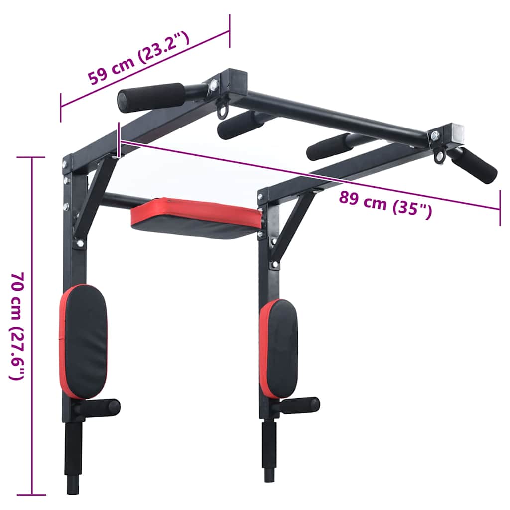 Stazione per Trazioni e Dips Nero e Rosso 89 x 59 x 70 cm | homemem39