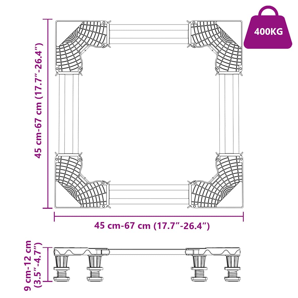 Base per lavatrice Grigio 67 x 67 x 12 cm Acciaio inossidabile | homemem39