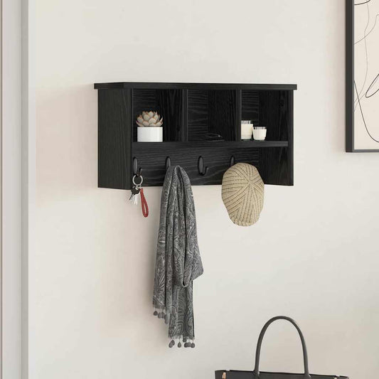 Appendiabiti a muro con lo scaffale Rovere Nero 50 x 16 x 26 cm | homemem39
