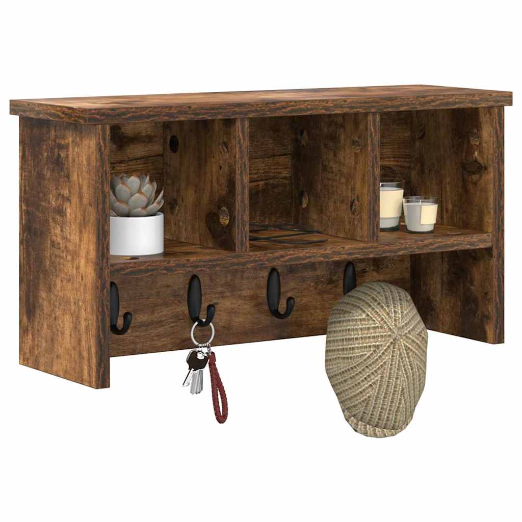 Appendiabiti a muro con lo scaffale Rovere fumé 50 x 16 x 26 cm | homemem39