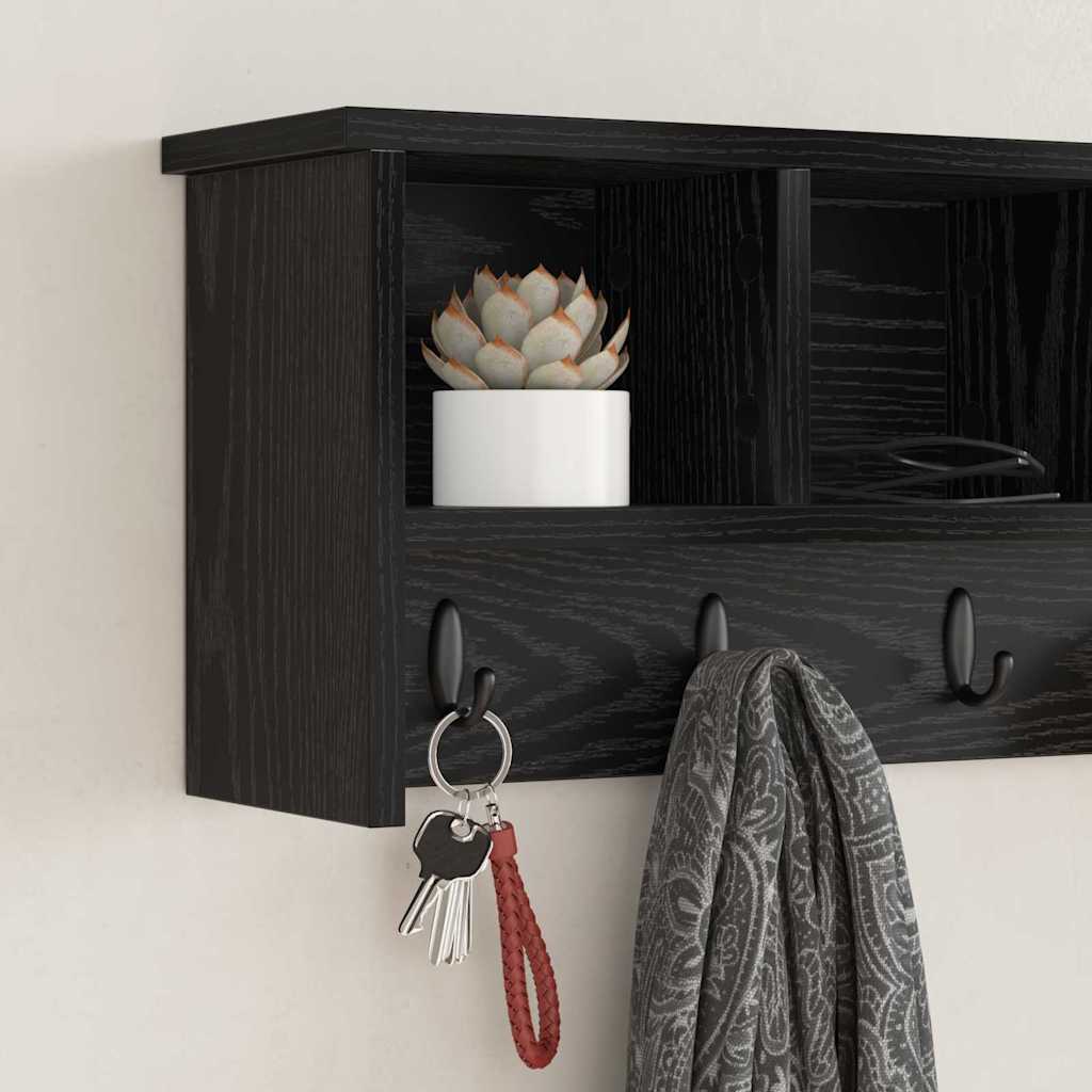Appendiabiti a muro con lo scaffale Rovere nero 75 x 16 x 26 cm