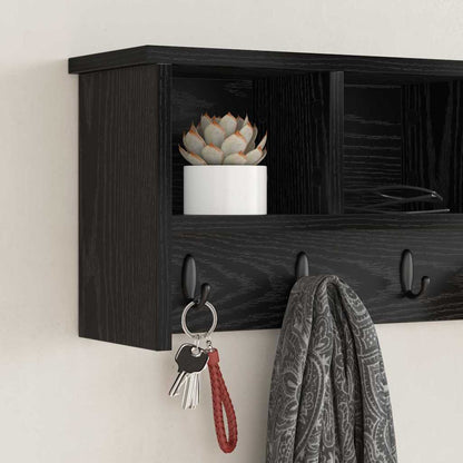 Appendiabiti a muro con lo scaffale Rovere nero 75 x 16 x 26 cm