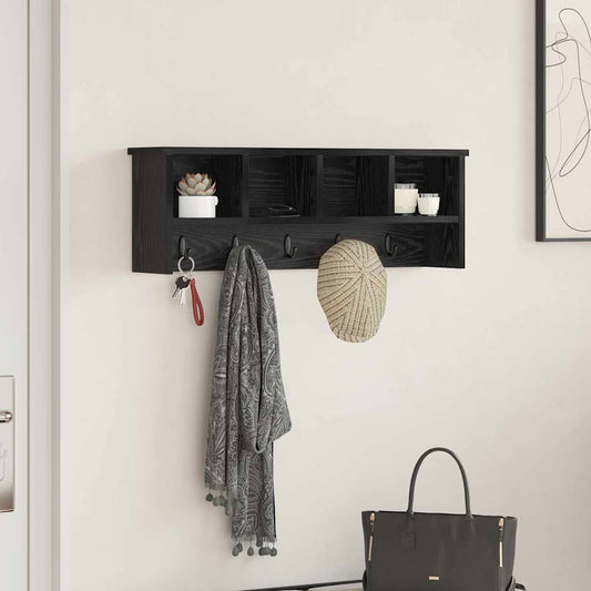 Appendiabiti a muro con lo scaffale Rovere Nero 75 x 16 x 26 cm | homemem39