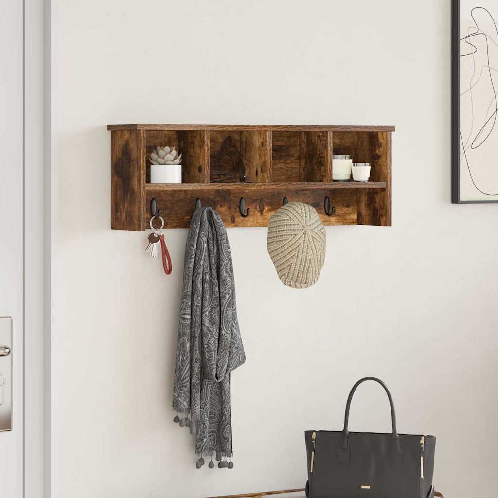 Appendiabiti a muro con lo scaffale Rovere fumé 75 x 16 x 26 cm | homemem39