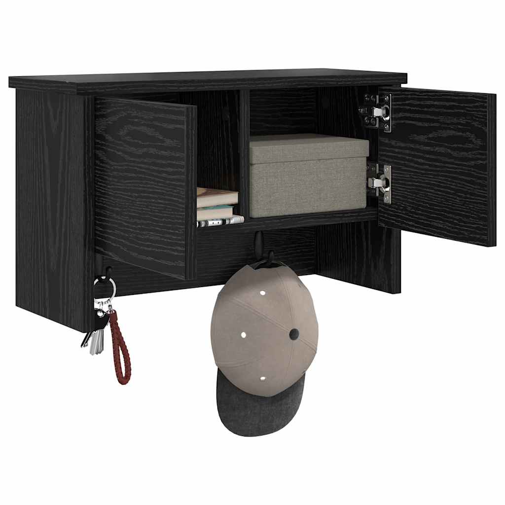 Appendiabiti a muro con lo scaffale Rovere nero 50 x 20 x 30 cm