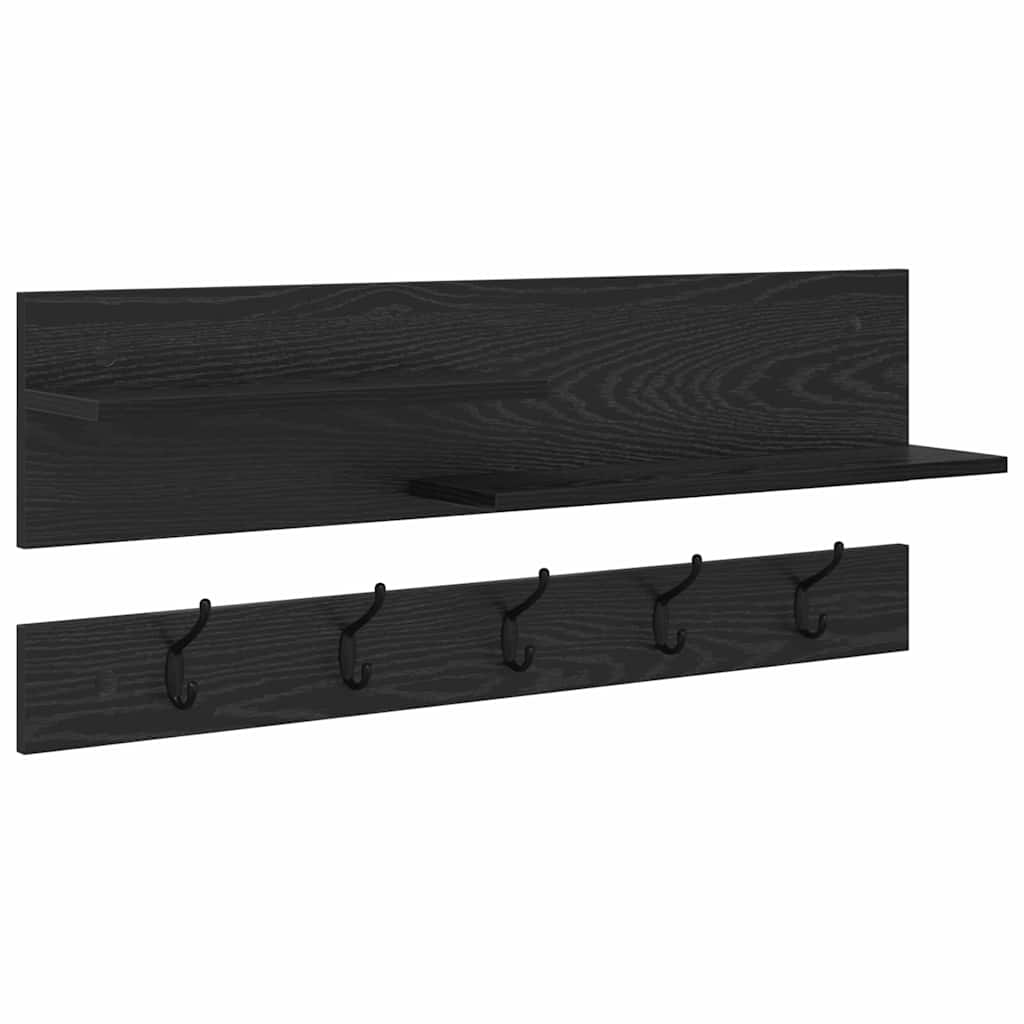 Appendiabiti a muro con lo scaffale Rovere Nero 90 x 15 x 36 cm | homemem39