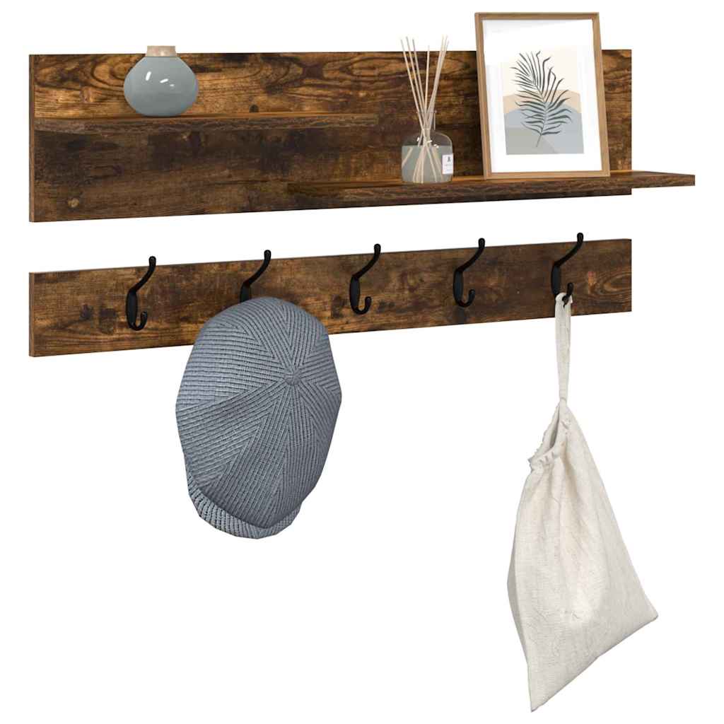 Appendiabiti a muro con lo scaffale Rovere fumé 90 x 15 x 36 cm