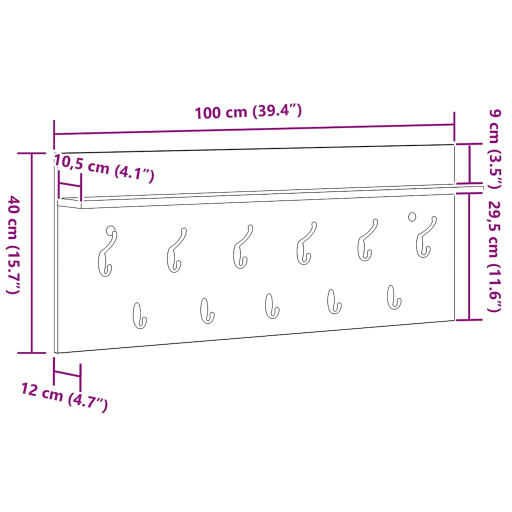 Appendiabiti a muro rovere sonoma Legno multistrato