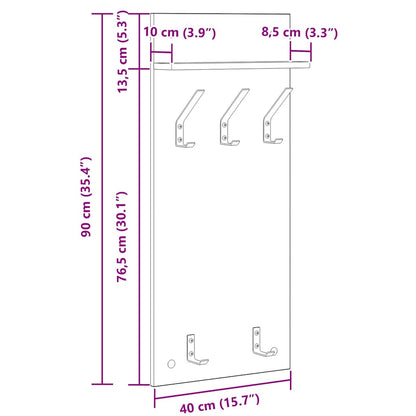 Appendiabiti a muro con lo scaffale Rovere fumé 40 x 10 x 90 cm