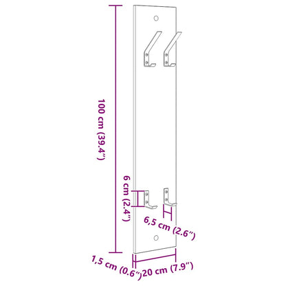 Appendiabiti a muro Bianco 20 x 1.5 x 100 cm Legno multistrato