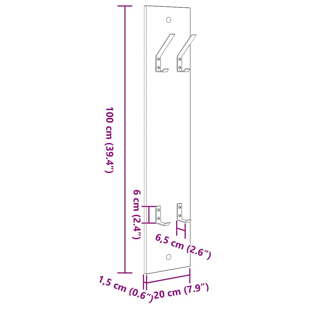 Appendiabiti a muro rovere sonoma 20 x 1.5 x 100 cm