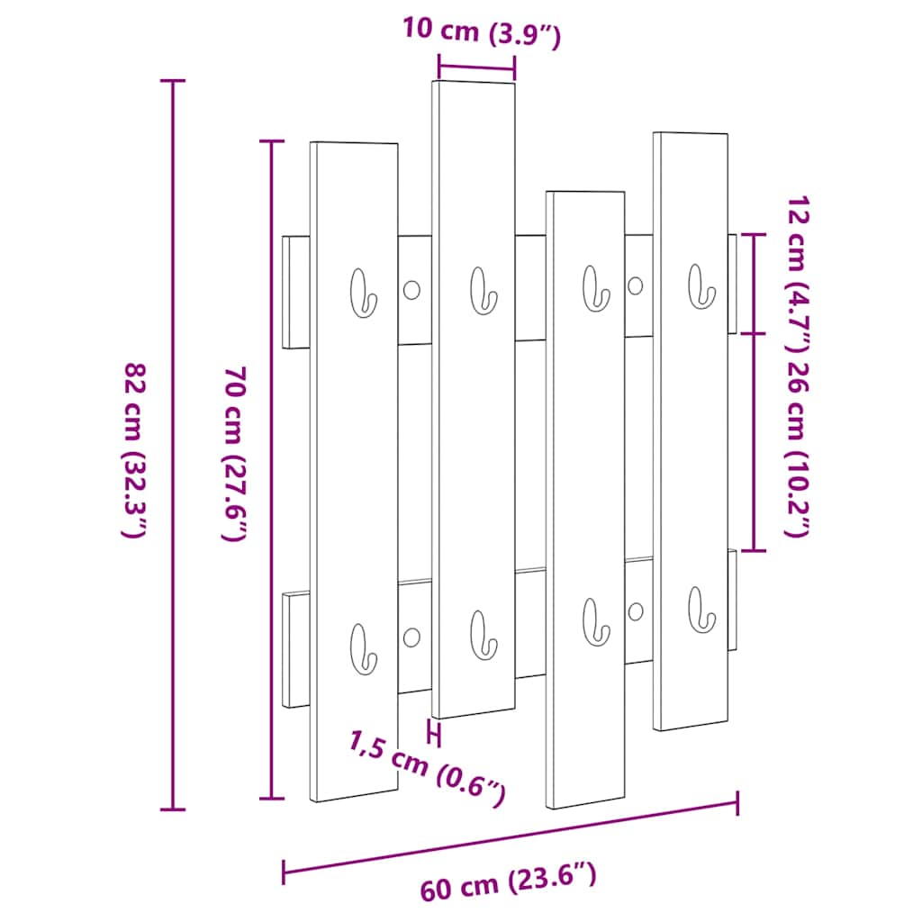 Appendiabiti a muro rovere sonoma 60 x 3 x 82 cm