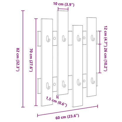 Appendiabiti a muro rovere sonoma 60 x 3 x 82 cm