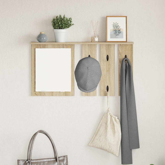 Appendiabiti a muro con specchio rovere sonoma 85 x 10 x 45 cm | homemem39