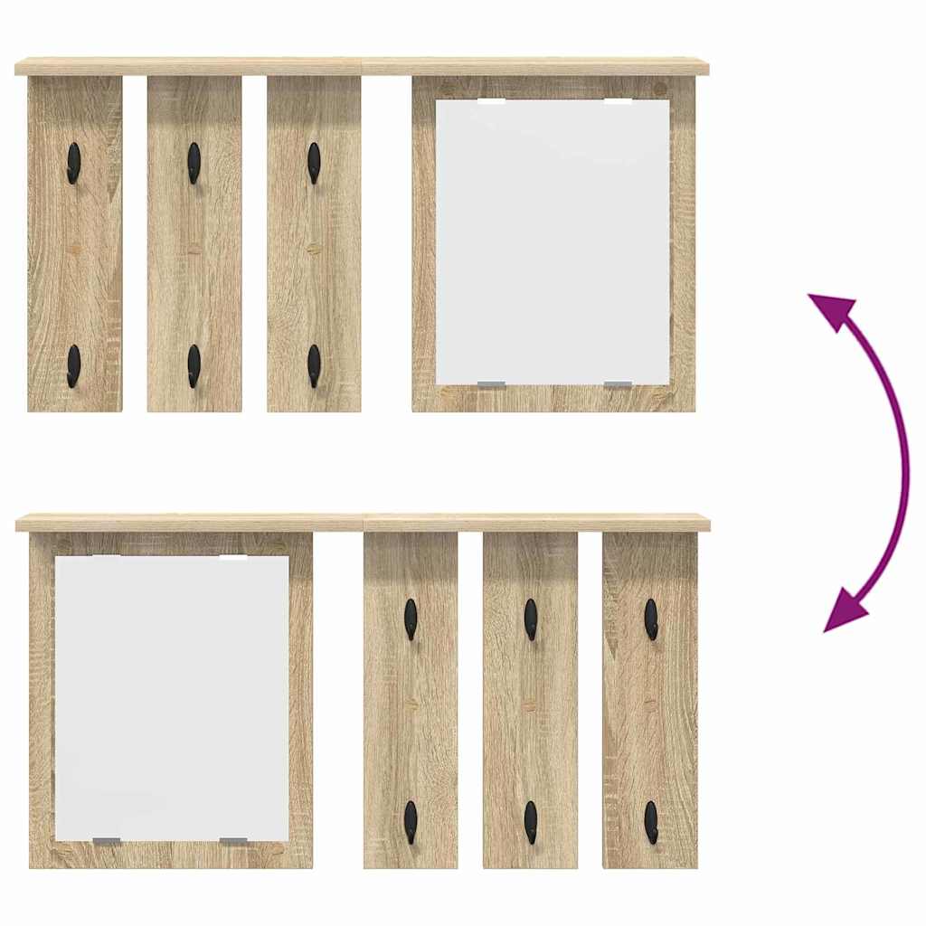 Appendiabiti a muro con specchio rovere sonoma 85 x 10 x 45 cm