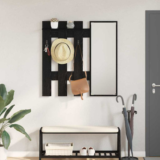 Appendiabiti a muro con specchio Rovere Nero 100 x 10 x 100 cm