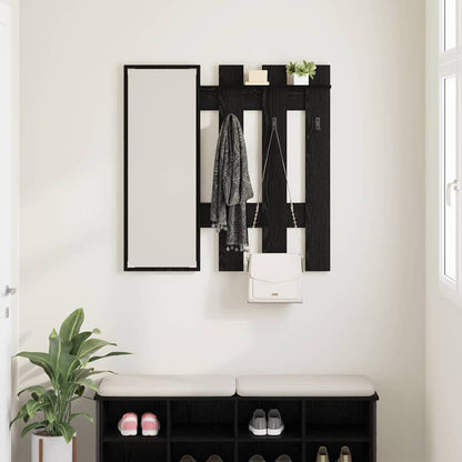 Appendiabiti a muro con specchio Rovere Nero 100 x 10 x 100 cm