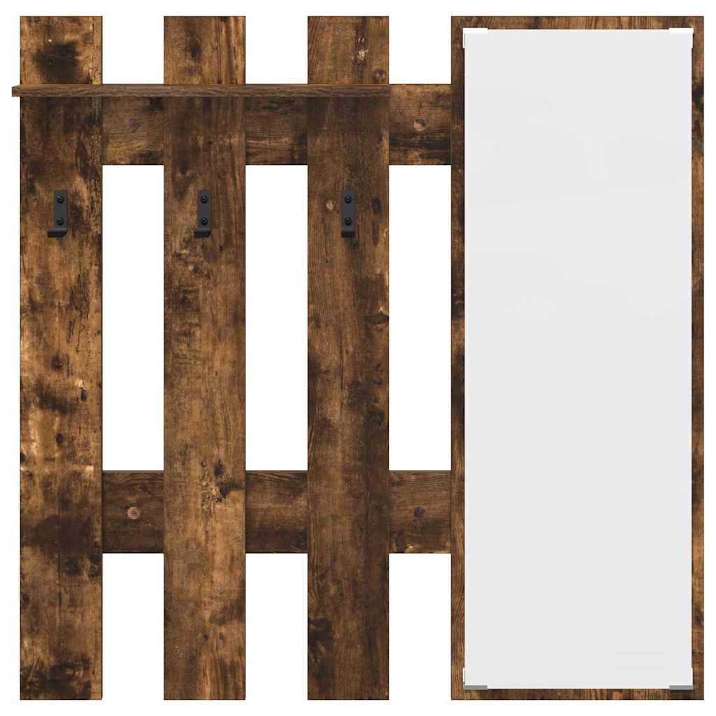 Appendiabiti a muro con specchio Rovere fumé 100 x 10 x 100 cm