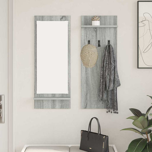 Appendiabiti a muro con specchio Grigio Sonoma 70 x 10 x 90 cm