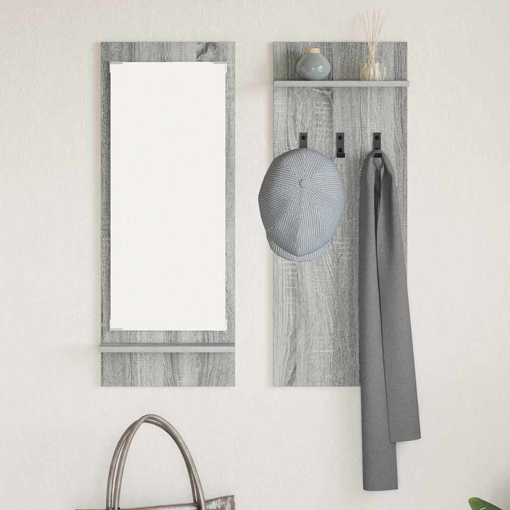 Appendiabiti a muro con specchio Grigio Sonoma 70 x 10 x 90 cm | homemem39