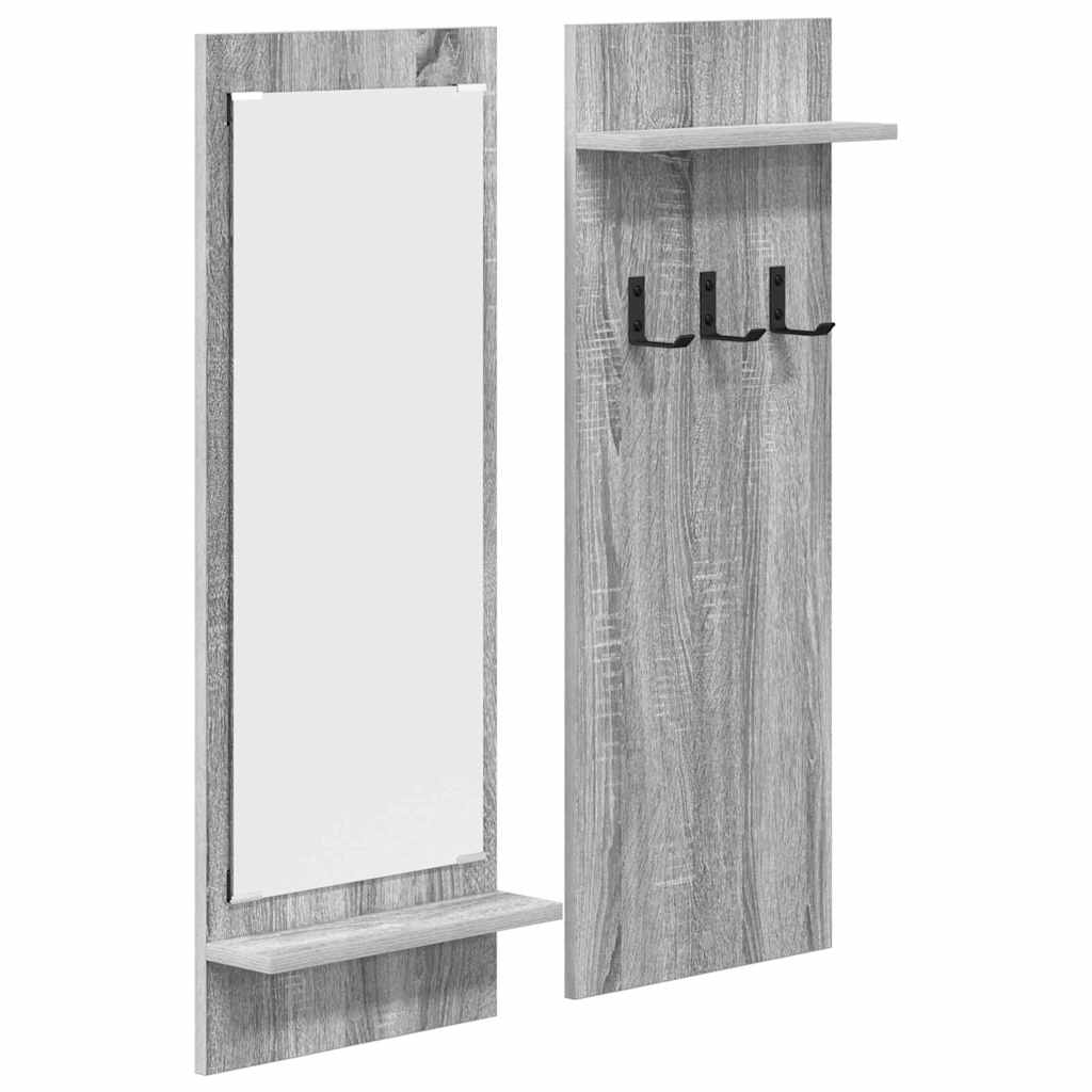Appendiabiti a muro con specchio Grigio Sonoma 70 x 10 x 90 cm | homemem39