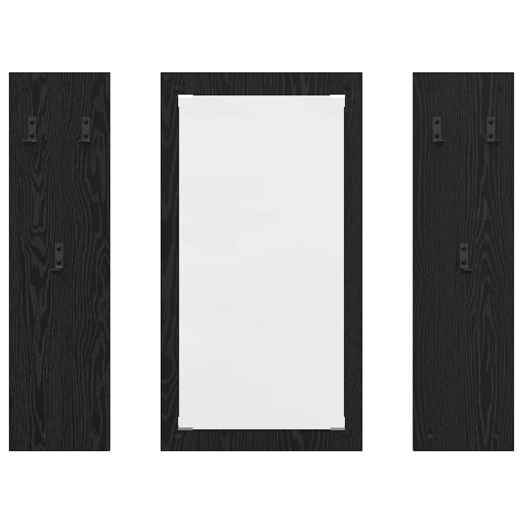 Appendiabiti a muro con specchio Rovere Nero 96 x 1,5 x 90 cm