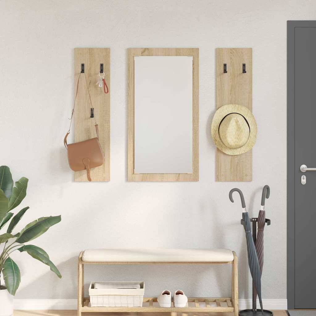 Appendiabiti a muro con specchio rovere sonoma 96 x 1.5 x 90 cm