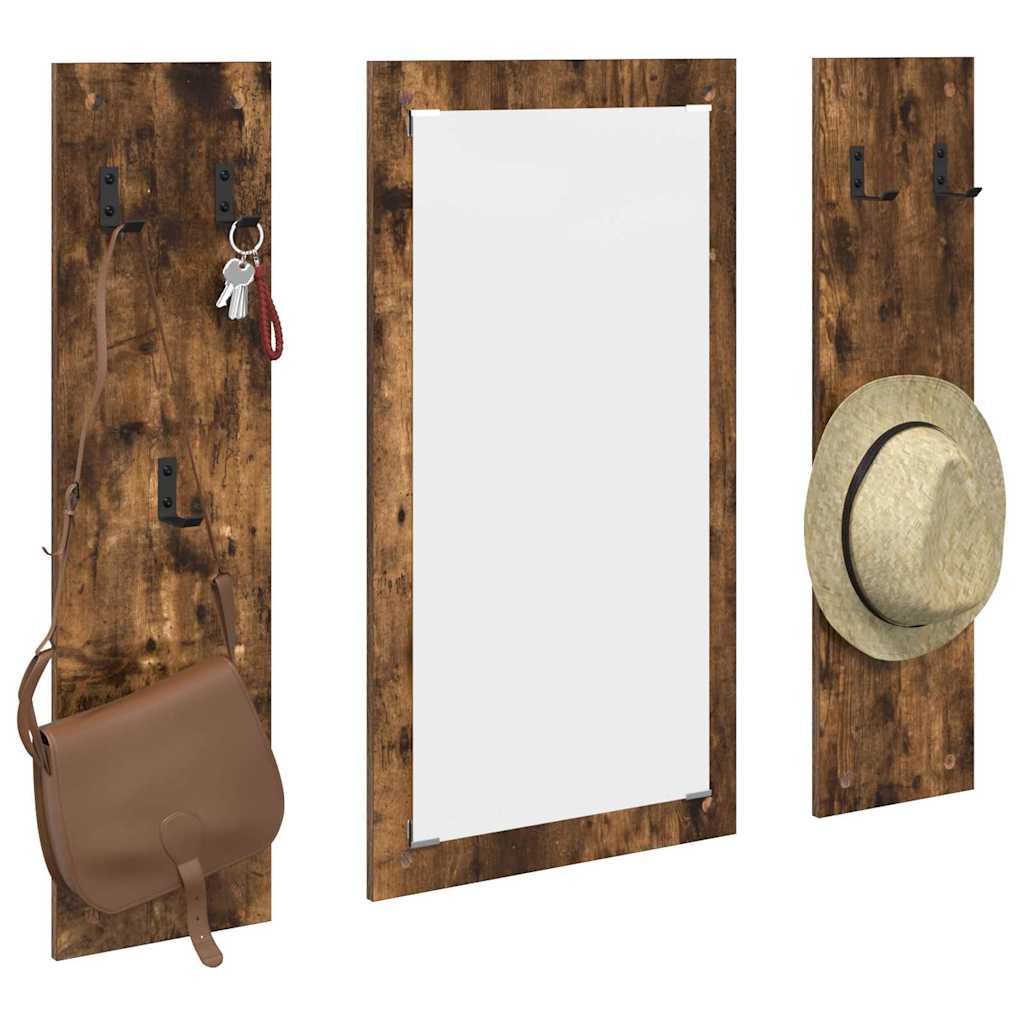 Appendiabiti a muro con specchio Rovere fumo 96 x 1.5 x 90 cm