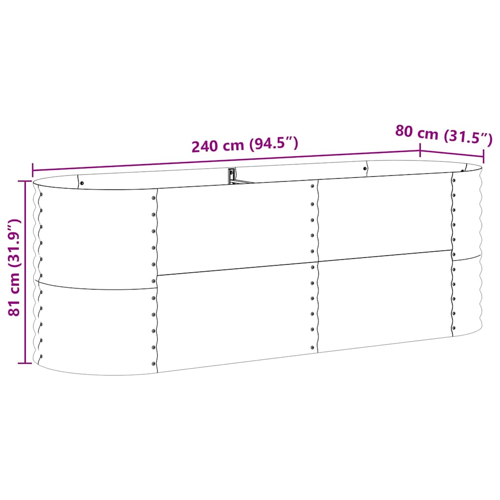 Letto rialzato da giardino Marrone 240 x 80 x 81 cm Acciaio