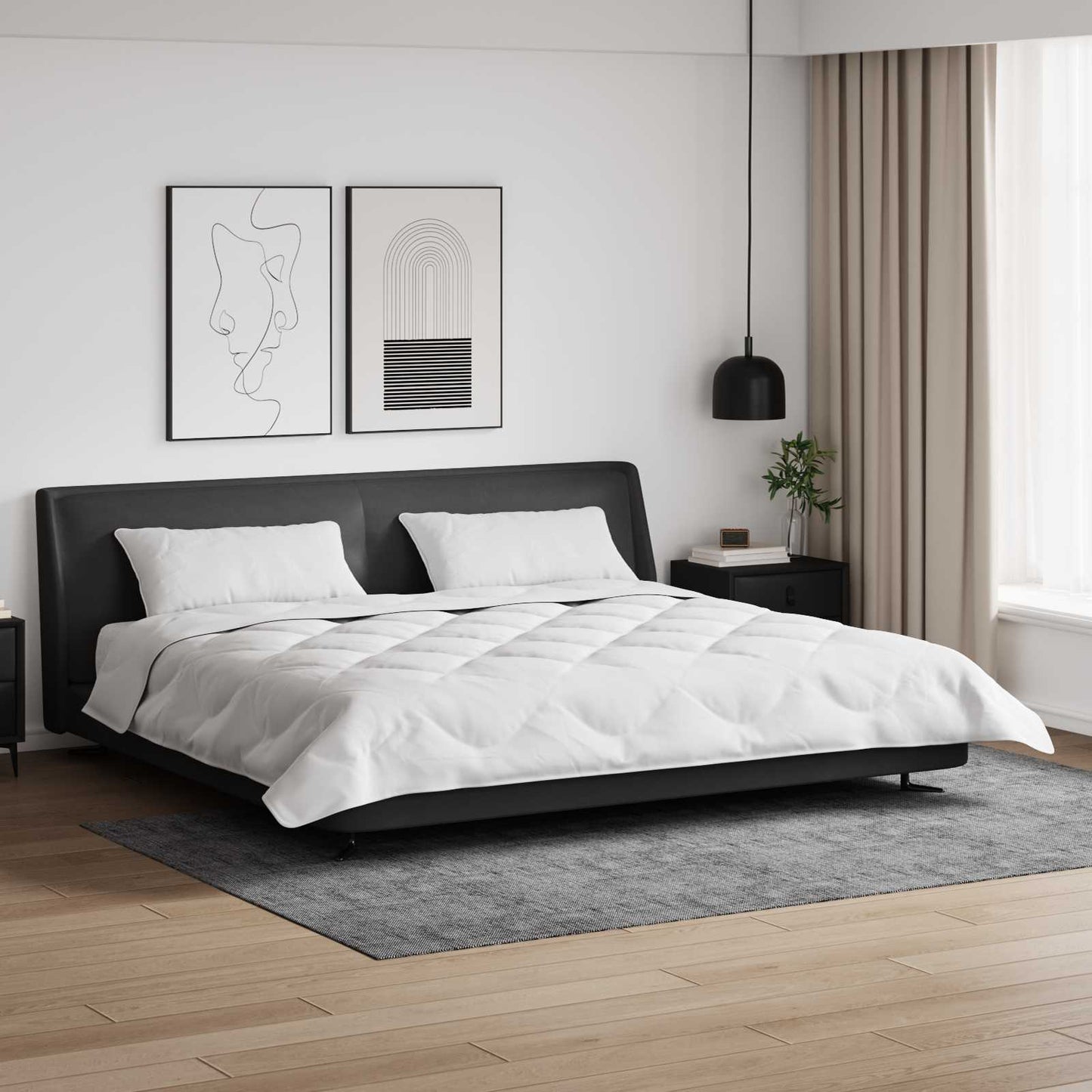 Piumone con Cuscini 3 pcs Bianco Microfibra e Piuma d'Oca