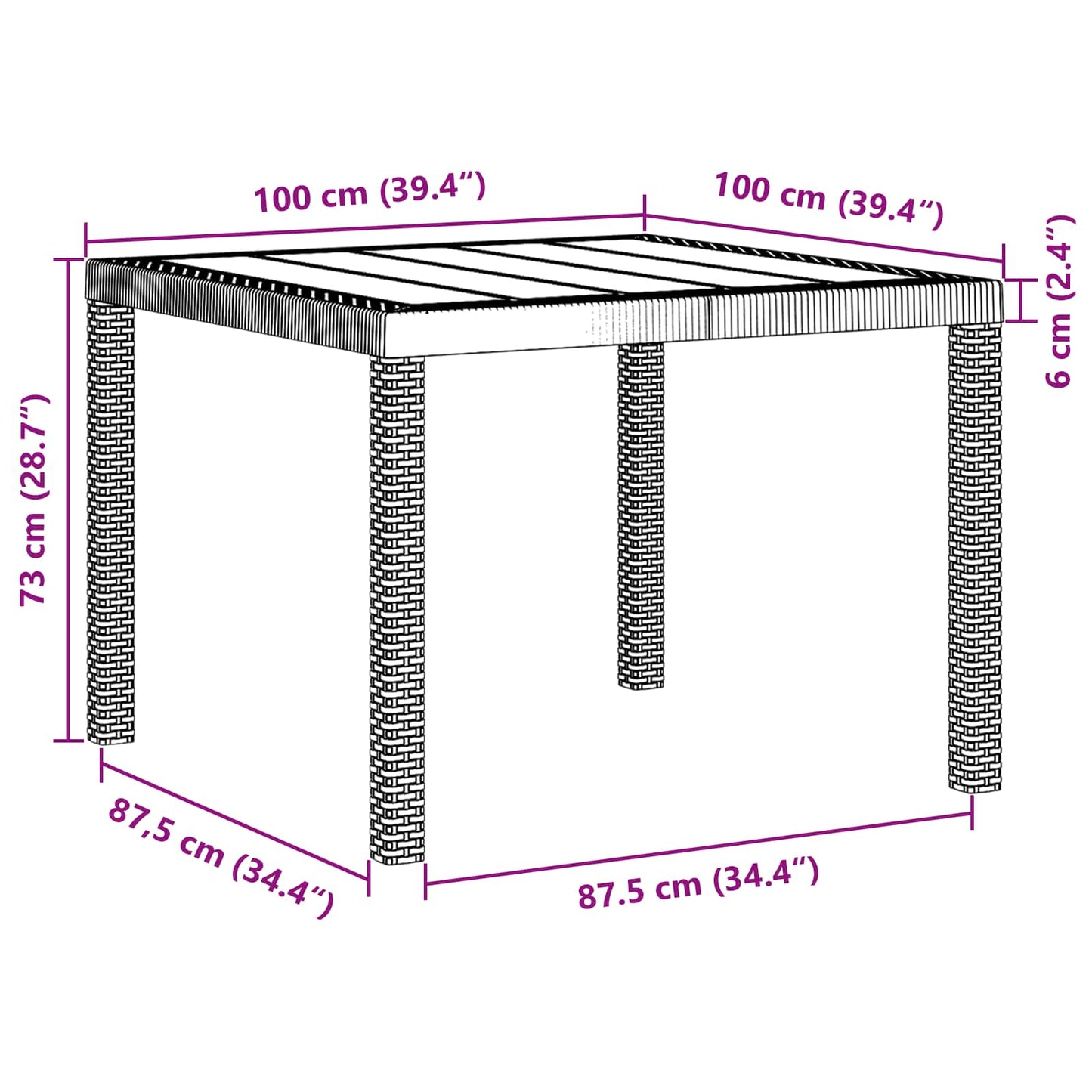 Tavolo da Giardino Antracite 100 x 100 x 73 cm polyrattan