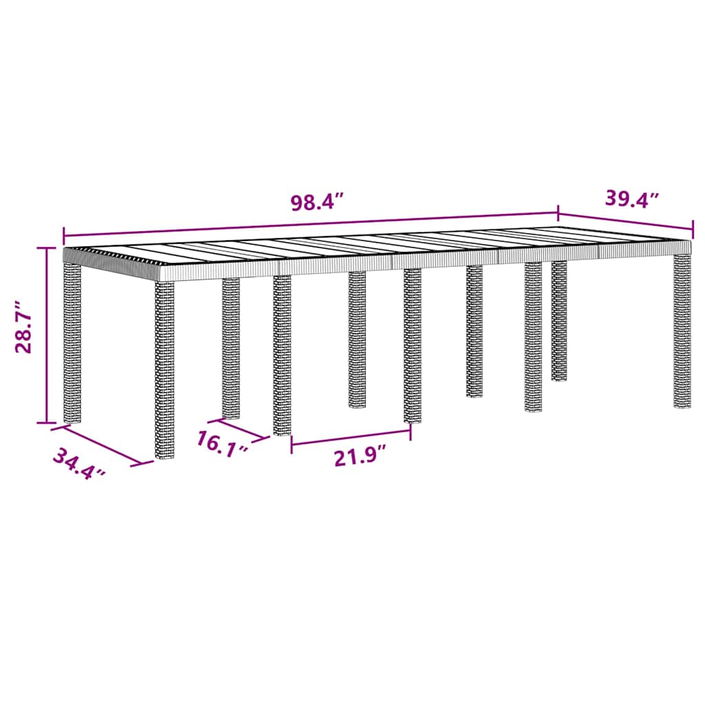 Tavolo da Giardino Marrone 250 x 100 x 73 cm polyrattan