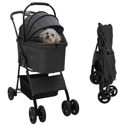 Passeggino pieghevole per animali Nero 81 x 47 x 99 cm