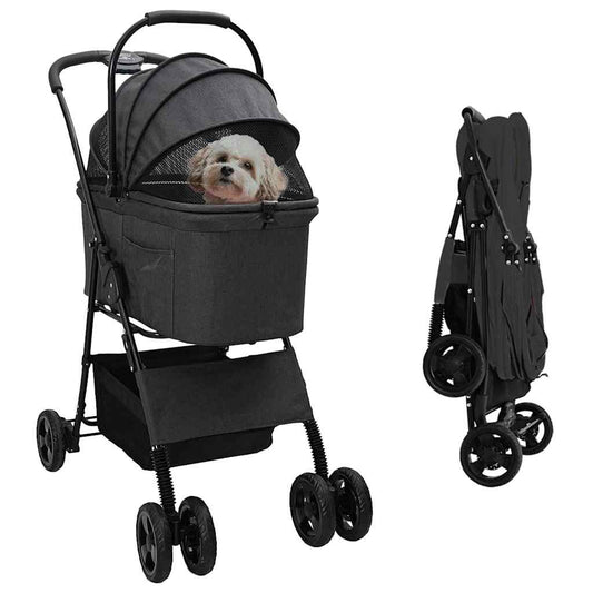 Passeggino pieghevole per animali Nero 81 x 47 x 99 cm
