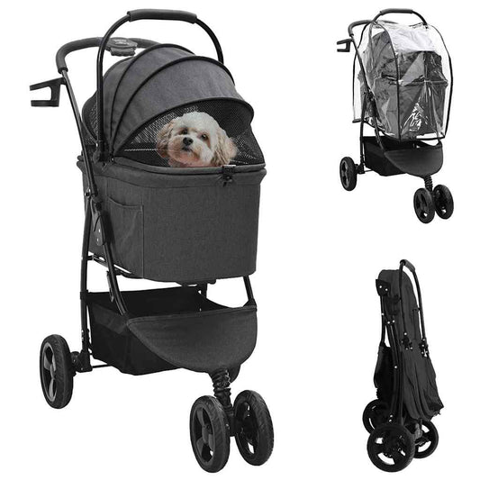 Passeggino pieghevole per animali Nero 78 x 54 x 101 cm