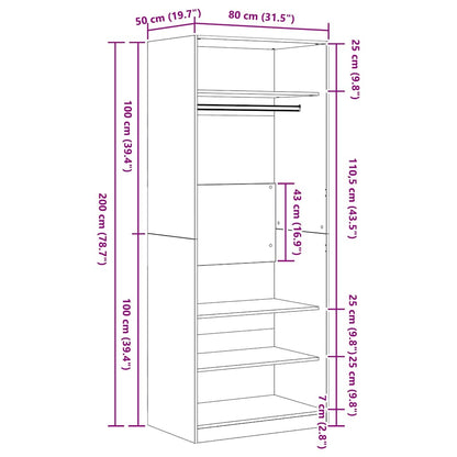 Guardaroba Rovere Nero 80 x 50 x 200 cm Legno multistrato